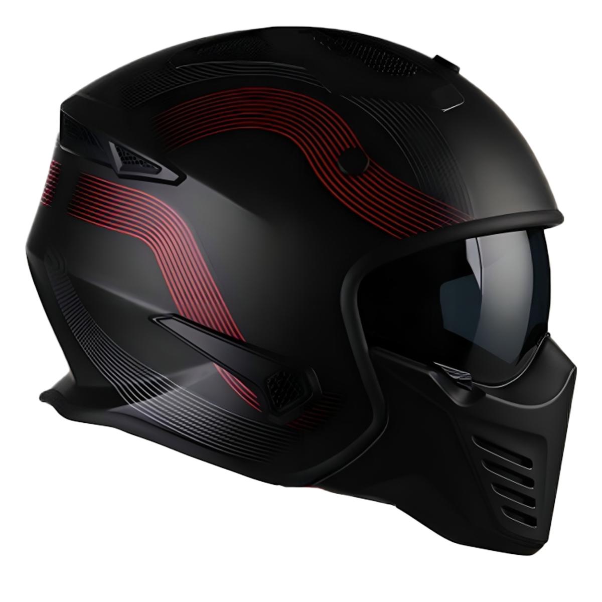 Casco Moto Jet/Integral Vito Bruzano Negro/Rojo Mate - URA Moto