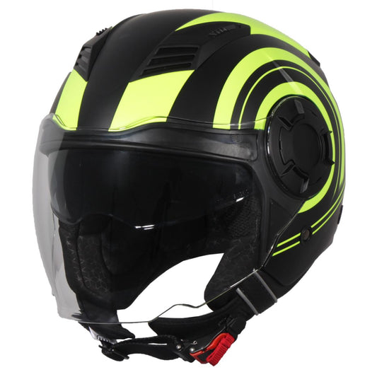 Casco Moto Abierto Jet Vito Isola Negro/Fluor Mate - URA Moto