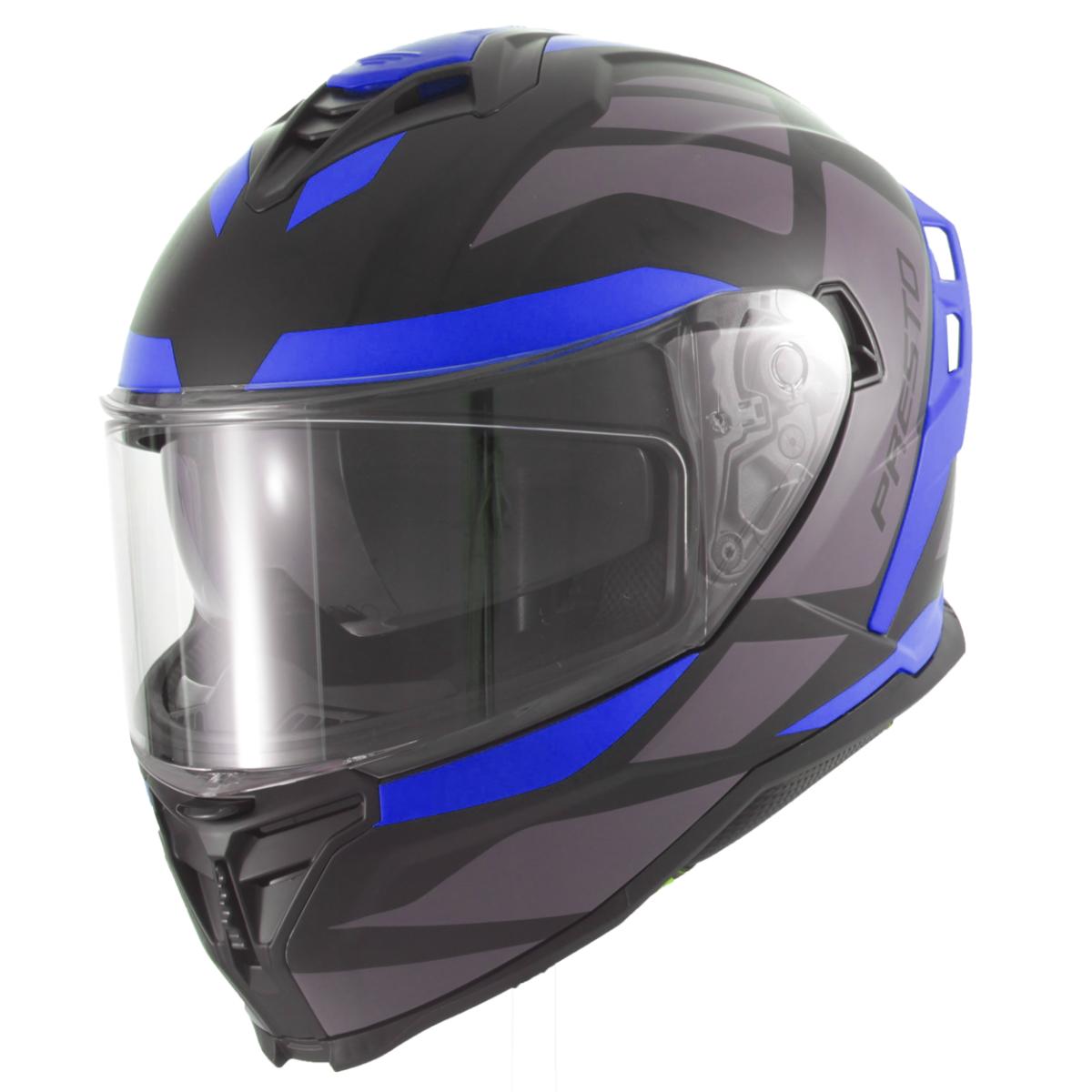 Casco Moto Integral Vito Presto Visera Solar Azul/Negro Brillante