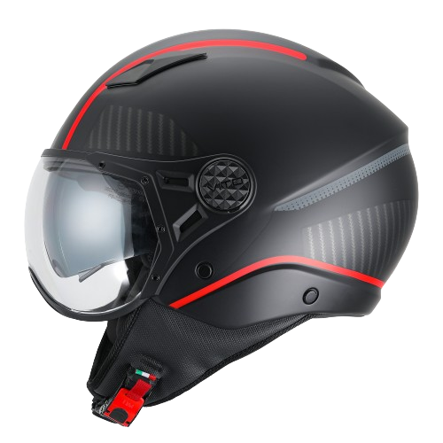 Casco Moto Abierto Jet Vito Labori Doble Visor Negro Rojo
