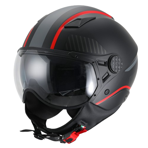 Casco Moto Abierto Jet Vito Labori Doble Visor Negro Rojo