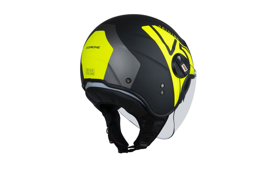 Casco Moto Jet Origine ALPHA V5 FLUO YELLOW/BLACK MATT (ECE22.06) - URA Moto