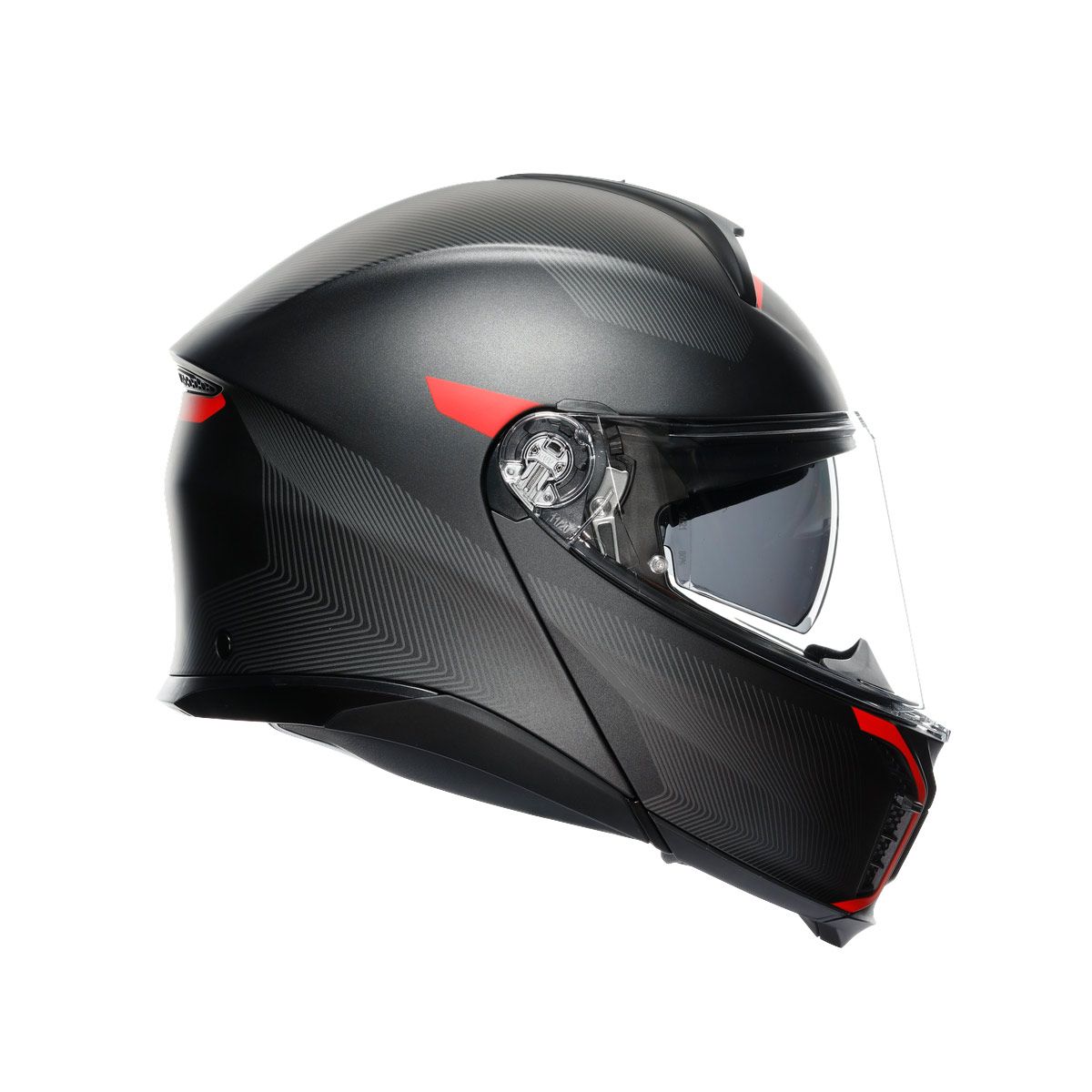 Casco Moto Modular AGV E2206 MULTI MPLK FREQUENCY MATT GUNMETAL/RED - URA Moto