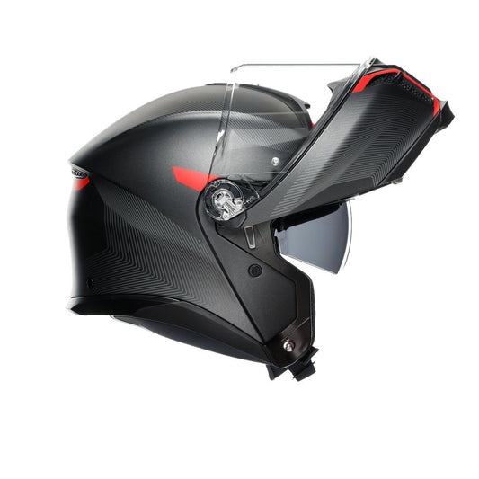 Casco Moto Modular AGV E2206 MULTI MPLK FREQUENCY MATT GUNMETAL/RED - URA Moto
