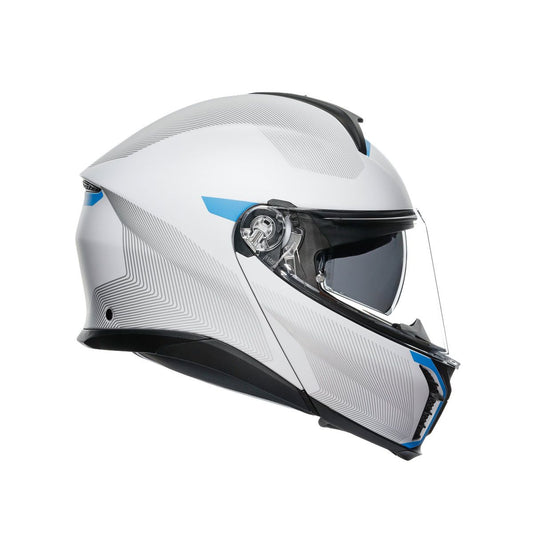 Casco Moto Modular AGV E2206 MULTI MPLK FREQUENCY LIGHT GREY/BLUE - URA Moto