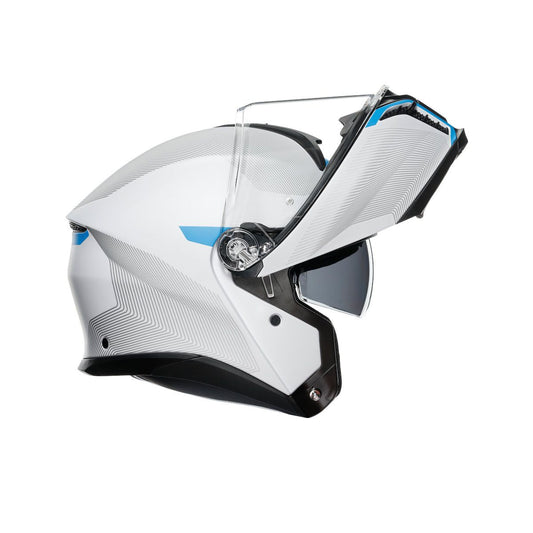 Casco Moto Modular AGV E2206 MULTI MPLK FREQUENCY LIGHT GREY/BLUE - URA Moto