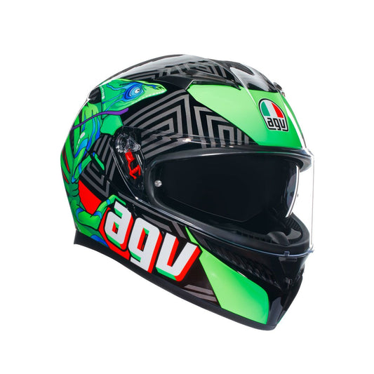 Casco Moto AGV K3 AGV E2206 KAMALEON BLACK/RED/GREEN - URA Moto