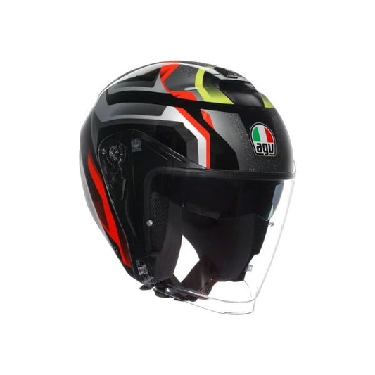 Casco Jet AGV Irides E2206 Zurigo Black/Red/Yellow Fluo - Homologado ECE 22.06 - URA Moto