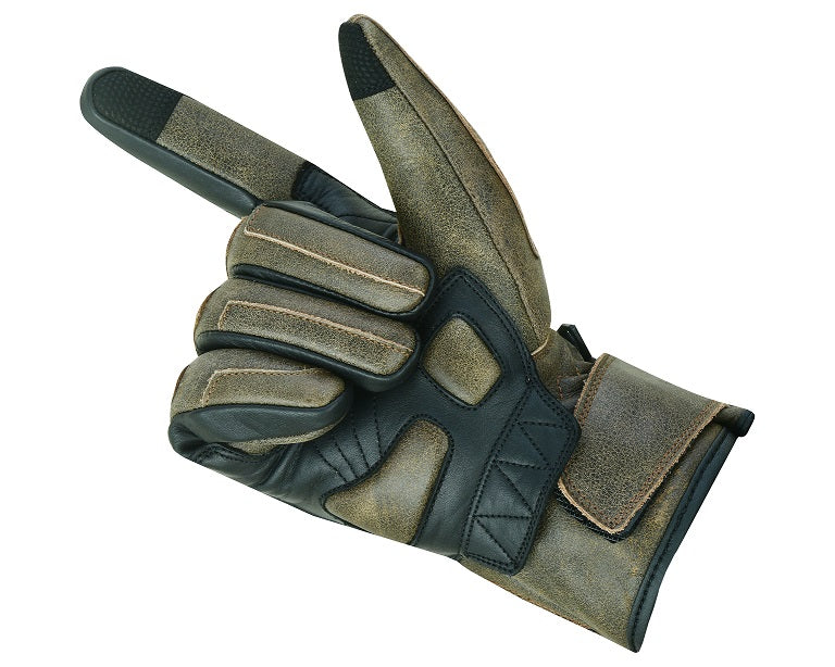 Guantes Moto Alpha Estilo Retro Cuero Marrón - URA Moto