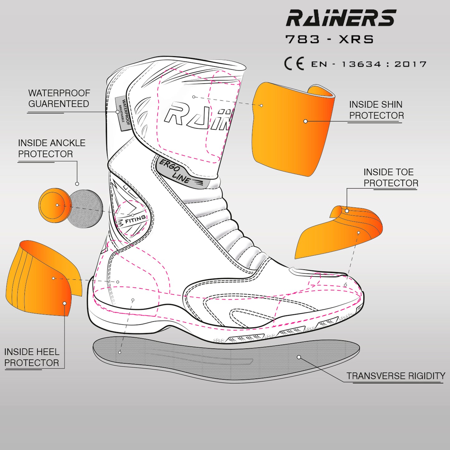 Bota Touring Rainers 783-XRS Negro Impermeable CE - URA Moto