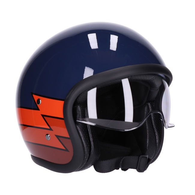 Casco moto Jet Roeg Sundown Marino Brillante Relámpago - URA Moto