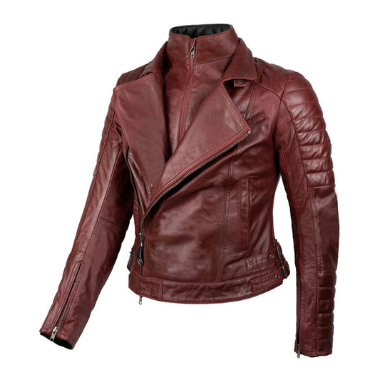 Chaqueta Moto Piel BY City Queens Granate Mujer - URA Moto