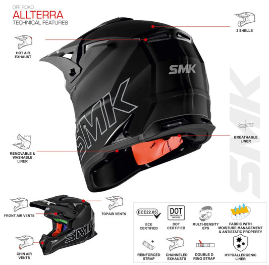 Casco moto SMK Offroad Allterra Fulmine Decorado Brillo (GL457) - URA Moto
