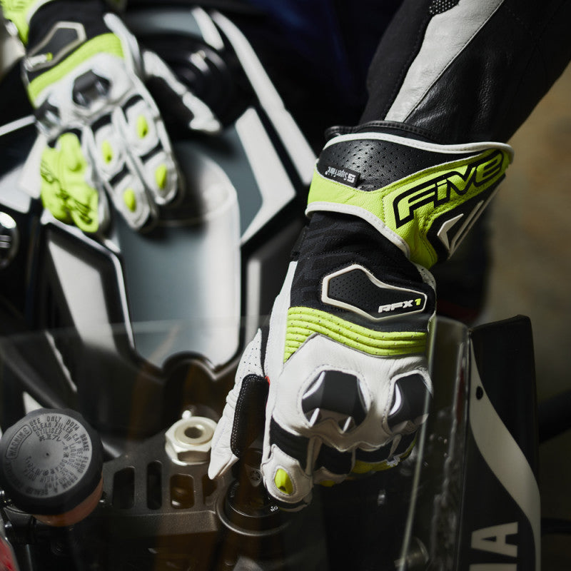 Guantes Moto FIVE RFX1 Blanco/Amarillo Fluor - URA Moto