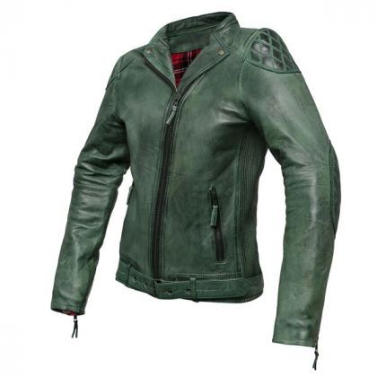 Chaqueta Moto Cuero Invictus Mujer Electra Verde - URA Moto