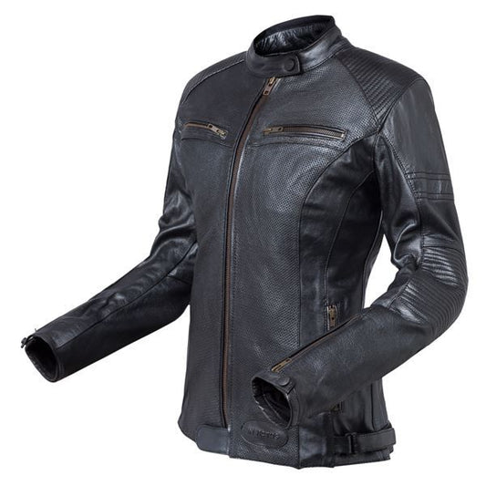 Chaqueta Moto Cuero Invictus Mujer Olympia Negra - URA Moto