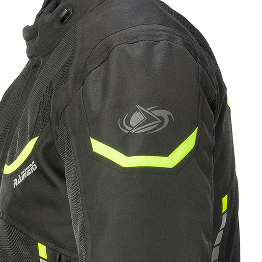Chaqueta Verano Touring Rainers Jerez 2 NF Negro-Fluor CE Nivel A - Malla Transpirable, Protectores CE Nivel 2