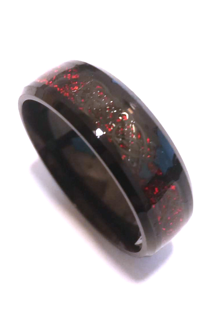 Anillo Acero Alianza Dragon Rojo Negro - URA Moto
