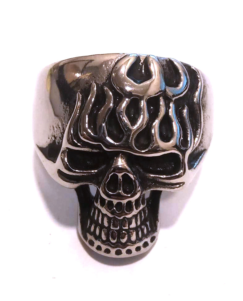 Anillo Acero Calavera Llamas Frente - URA Moto