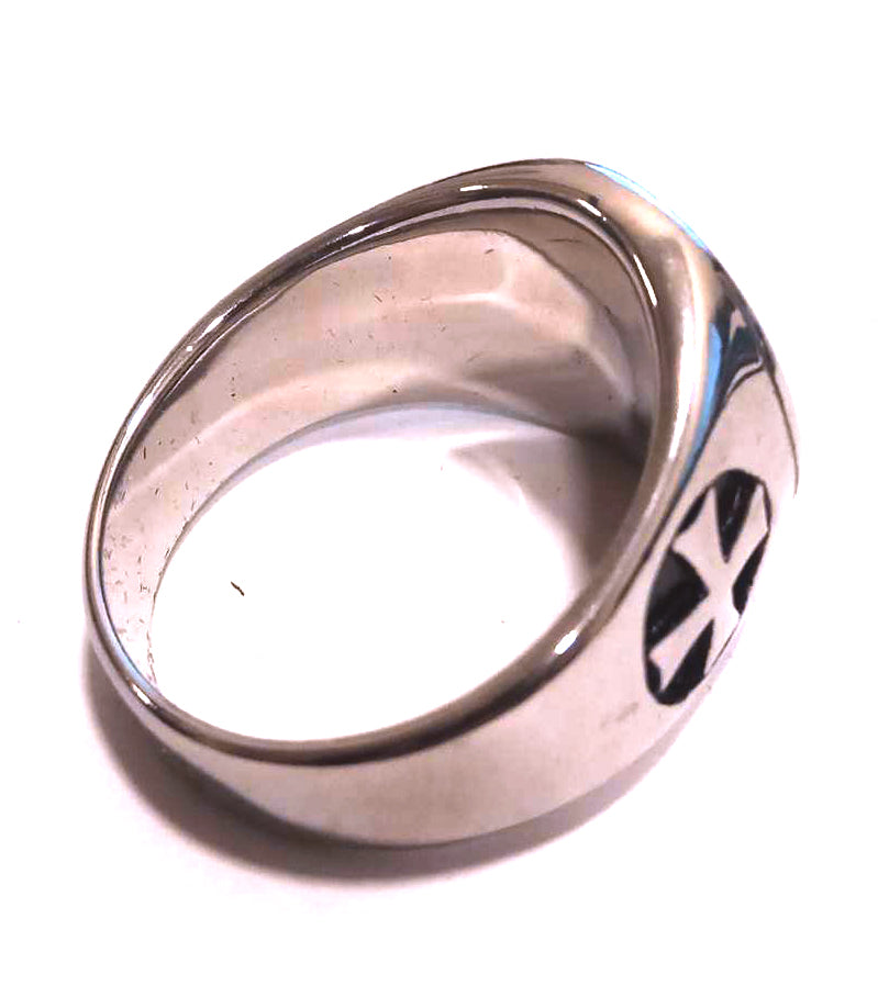 Anillo Acero Sello Cruz Templaria Redonda Cruz Lateral - URA Moto