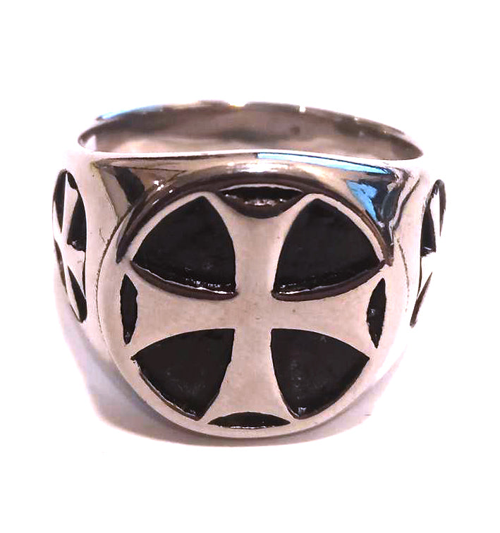 Anillo Acero Sello Cruz Templaria Redonda Cruz Lateral - URA Moto