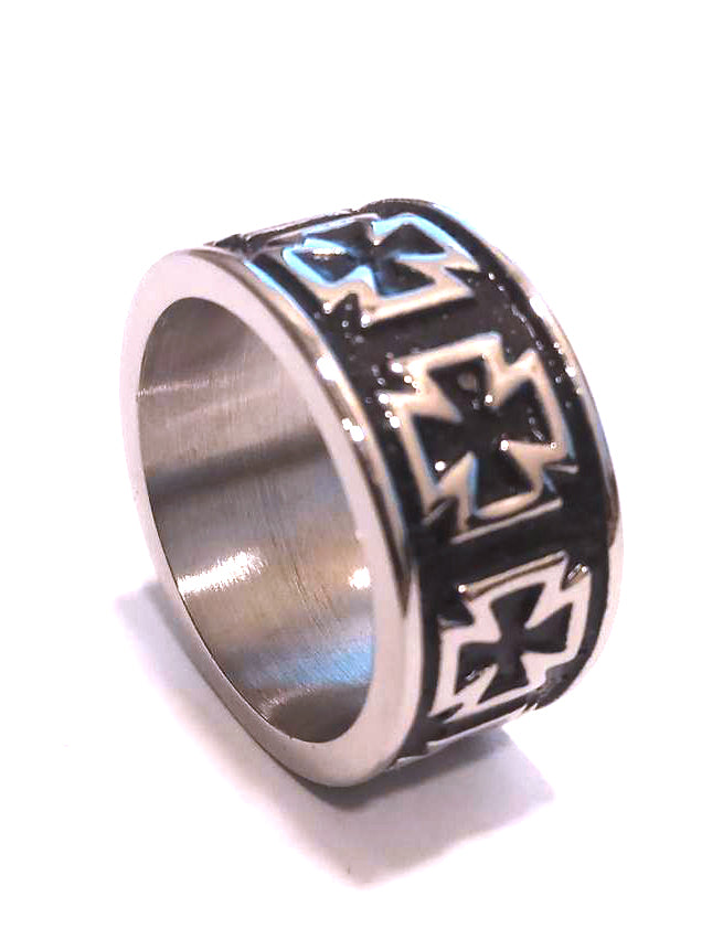 Anillo Acero Cenefa Cruces con Fondo Negro - URA Moto