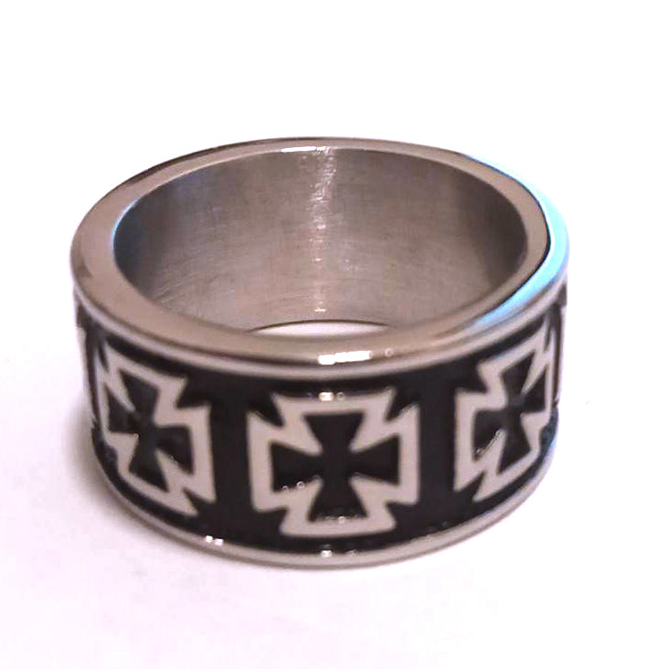 Anillo Acero Cenefa Cruces con Fondo Negro - URA Moto