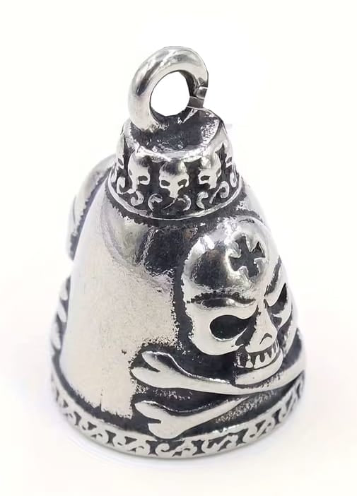 Campana Motera Calavera Tibias Cruzadas - Amuleto de Protección Biker