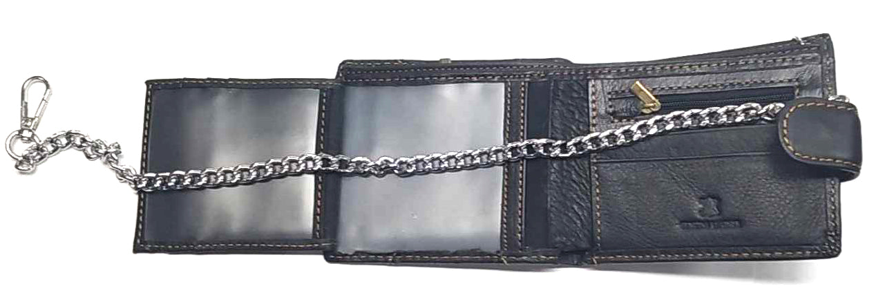 Cartera Piel con Cadena Chicago Negra Motorcycle Custom - URA Moto