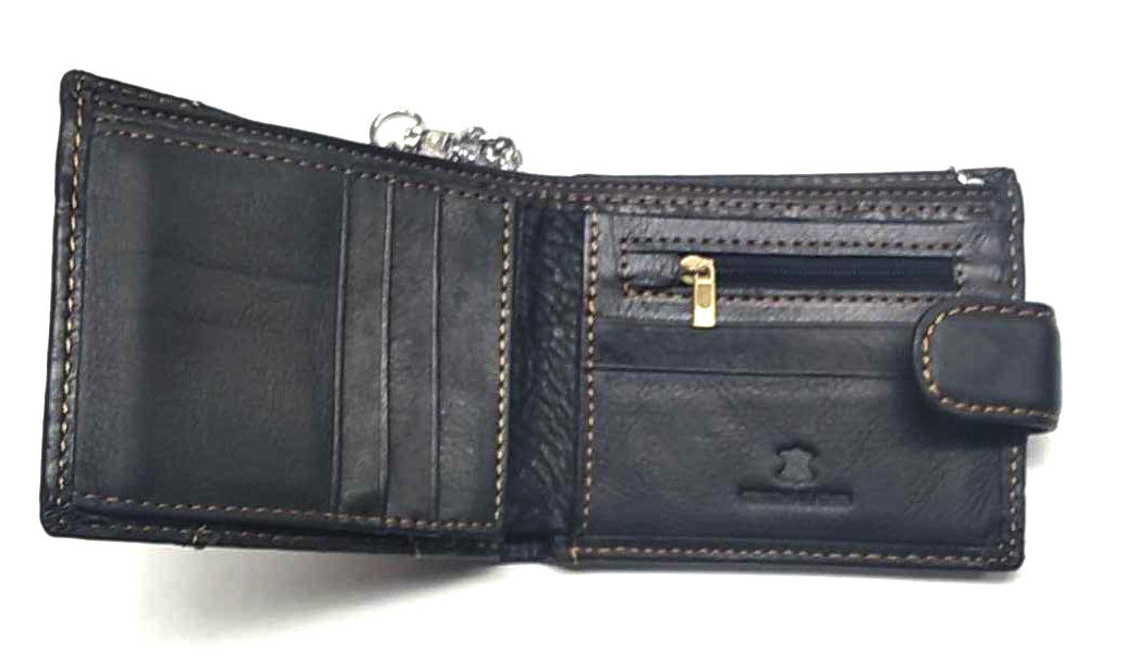 Cartera Piel con Cadena Chicago Negra Motorcycle Custom - URA Moto