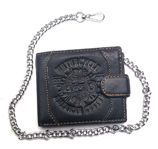 Cartera Piel con Cadena Chicago Negra Motorcycle Custom - URA Moto