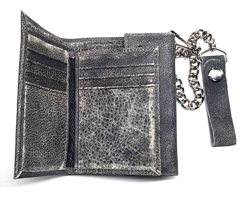 Cartera Piel con Cadena Gris Old Aguila - URA Moto