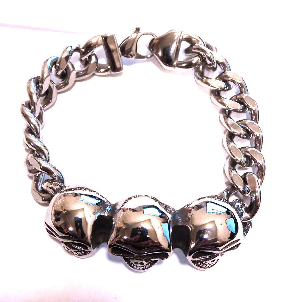 Pulsera Acero Tres Calaveras Sonrientes - URA Moto