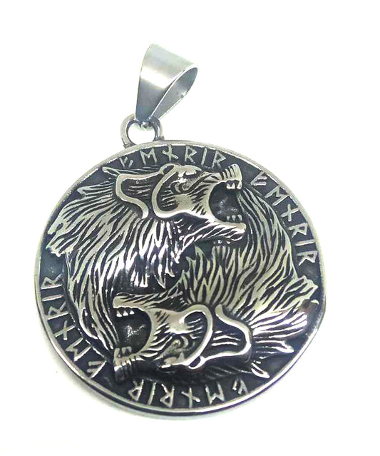 Colgante Acero Inoxidable Medalla Lobos Vikingos (Fenrir) - URA Moto