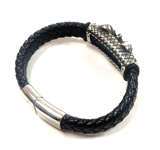 Pulsera Acero Cuero Araña 20.5cm