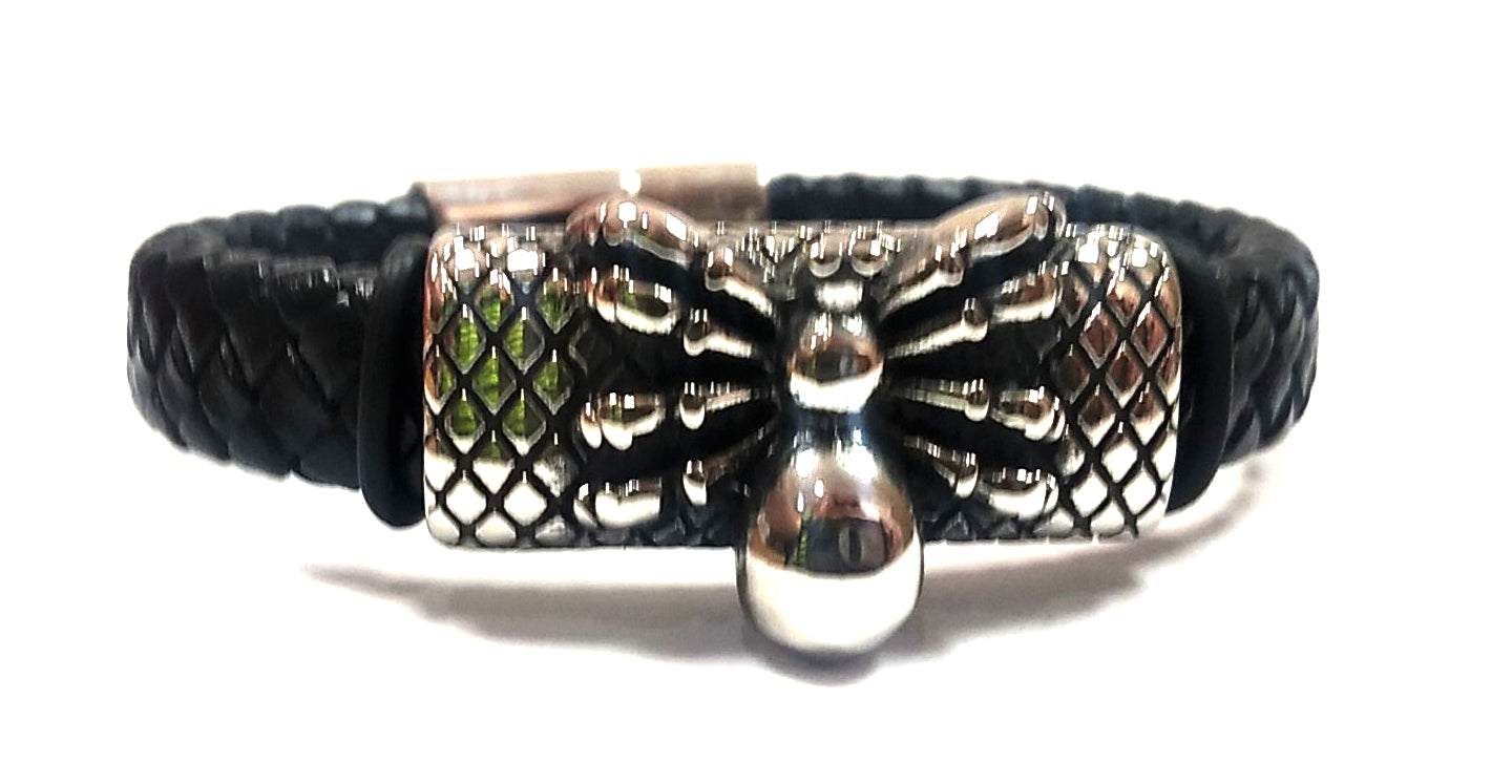 Pulsera Acero Cuero Araña 20.5cm