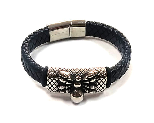 Pulsera Acero Cuero Araña 20.5cm