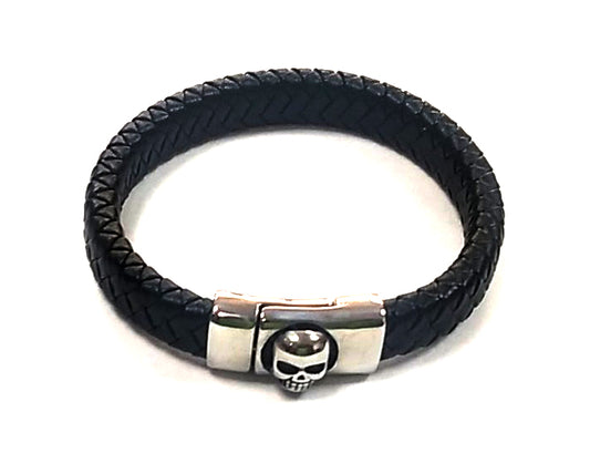 Pulsera Acero Cuero Calavera 20.5