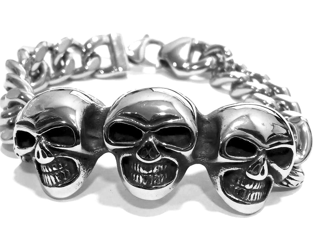 Pulsera Acero Tres Calaveras Sonrientes - URA Moto