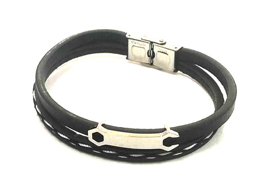 Pulsera Acero Cuero Llave Fija - URA Moto