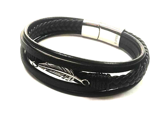 Pulsera Acero Cuero Multiple Pluma - URA Moto