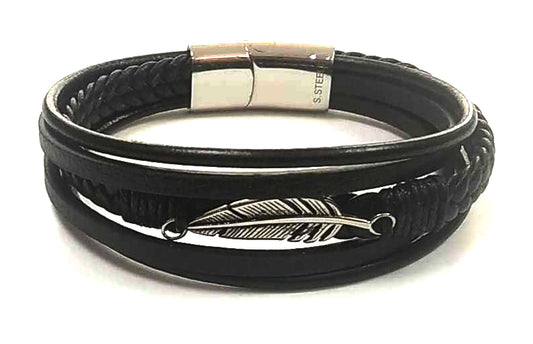 Pulsera Acero Cuero Multiple Pluma - URA Moto