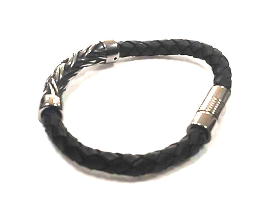 Pulsera Acero Cuero Trenzado Acero Central - URA Moto