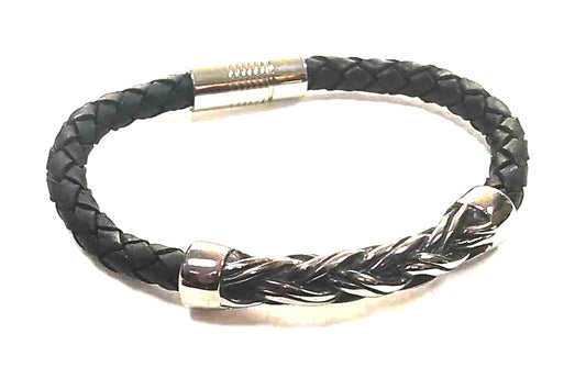 Pulsera Acero Cuero Trenzado Acero Central - URA Moto