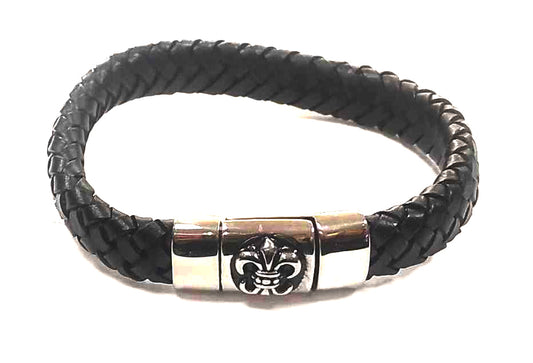 Pulsera Acero Cuero Cierre Flor de Lis - URA Moto