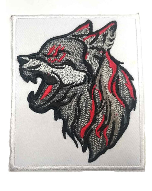 Parche Bordado Lobo Gris-Rojo - URA Moto