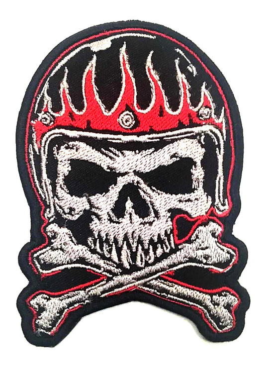 Parche Bordado Termoadhesivo Calavera Casco Tibias - URA Moto