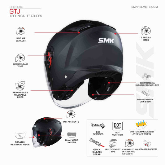 Casco moto SMK Jet GTJ Blanco Brillo (GL100)