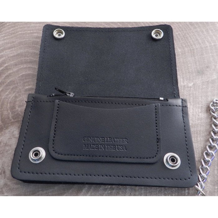 Cartera de cuero negro con cadena estilo motero Amigaz - URA Moto