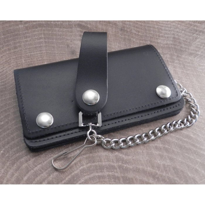 Cartera de cuero negro con cadena estilo motero Amigaz - URA Moto
